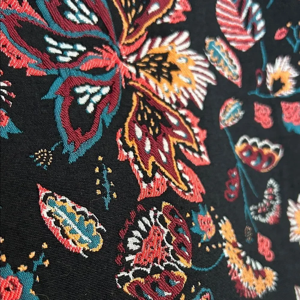 ANN TAYLOR LOFT Size 6 Tall Black Teal Red Lined Jacquard Mini Skirt A-Line